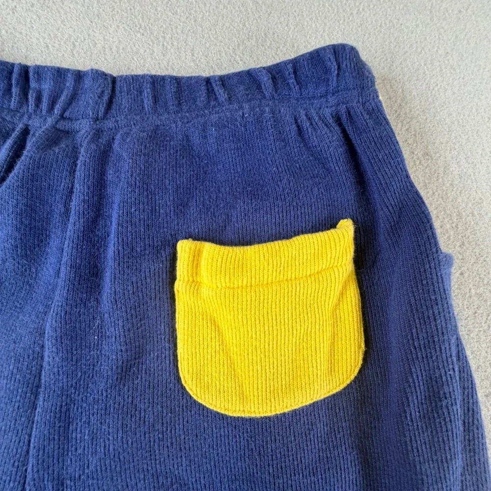 Vintage Knit Joggers Toddler 3T Blue Yellow Cotton Sweatpants Retro Streetwear